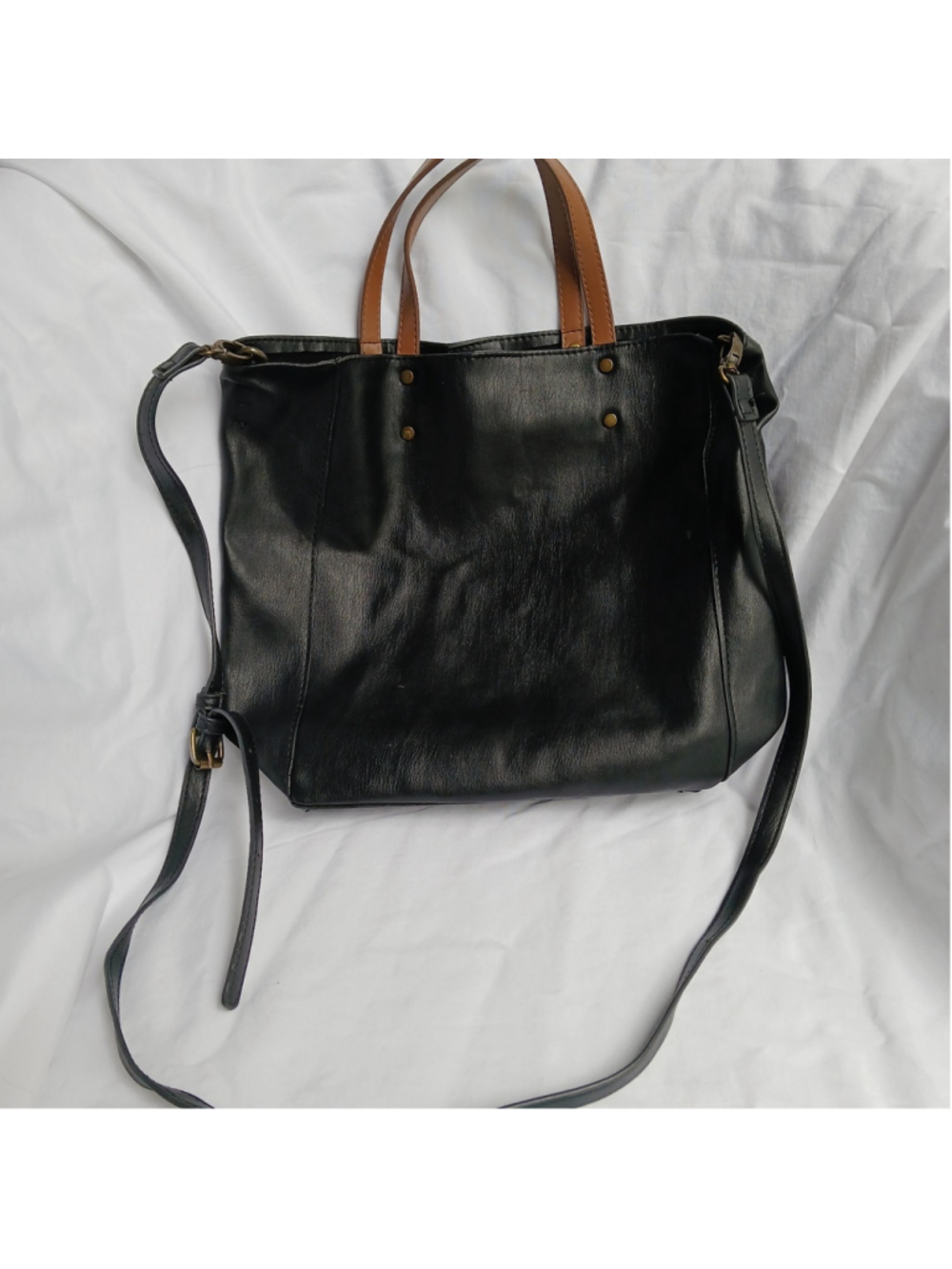 Butter Soft Black Leather Satchel Crossbody Shoulder Strap Tote Handles Medium